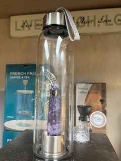 Well - Crystal Gem Infused 500ml Glass Water Bottle – Hydration with Positive Energy