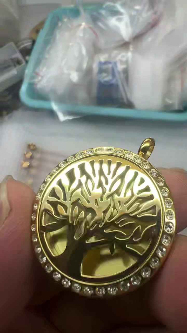 Tree of Life Stainless Steel Aroma Therapy Essential Oil Diffuser Necklace