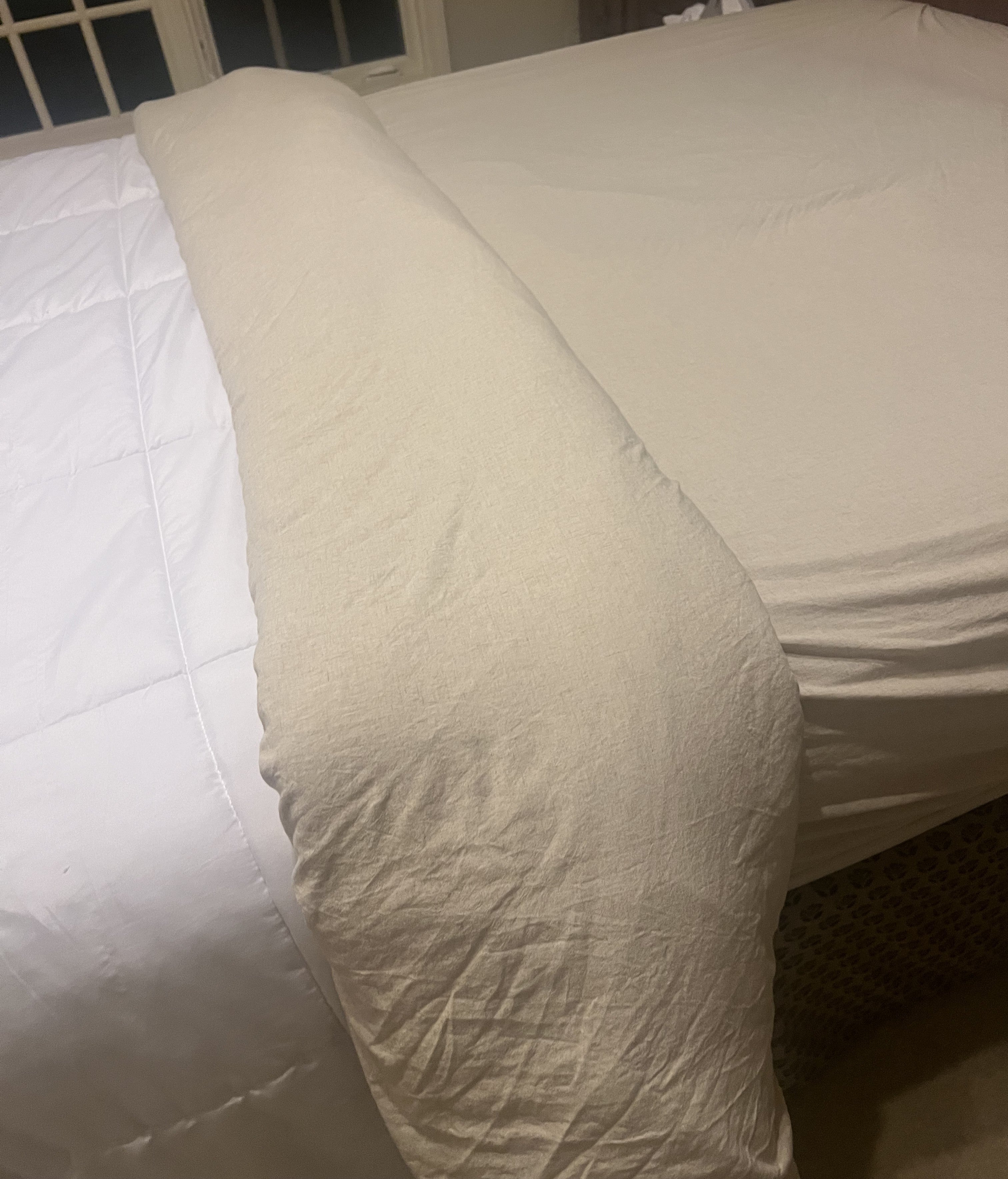 What to expect from Bamboo-Linen Blend Luxury Sheet Set...
Our luxurious sheet sets combine the best features of linen and bamboo. These lightweight, soft fabrics provide a cooling sleep in summer and warmth in winter. Picture of sheets washed several times to show that they may look wrinkley, but feels so good. Linen is known for its durability and unique texture.