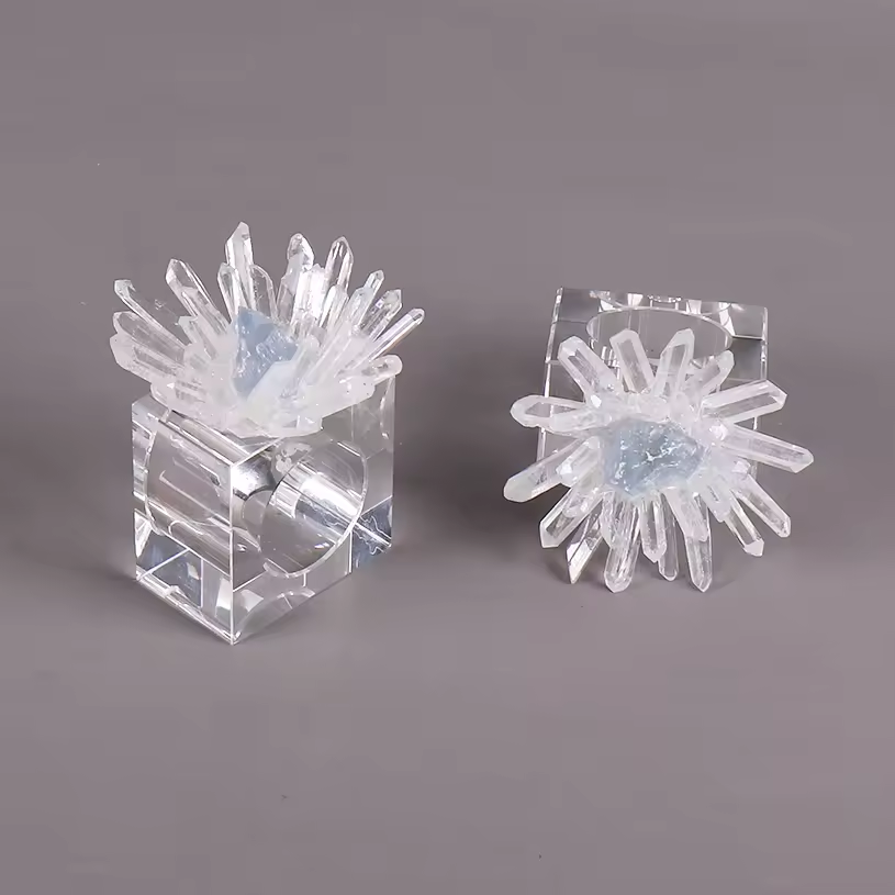 CRYSTAL GEMSTONE - Elegant Wedding Clear Quartz Napkin Ring