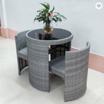 RATTAN BISTRO SET - TABLE, CHAIRS, AND CUSHIONS